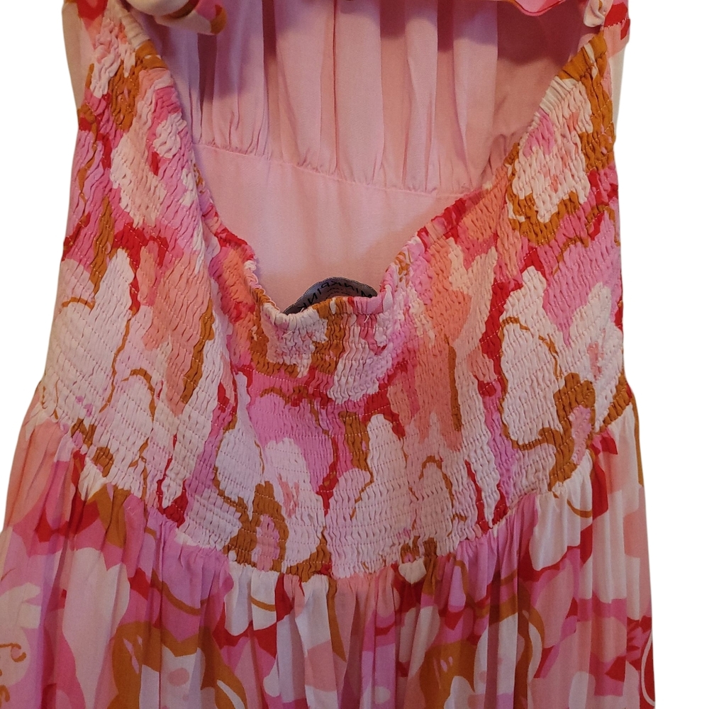 MINKPINK Josie Pink Floral Halter Maxi Dress Resort Vacation Wedding Guest L - Picture 8 of 10